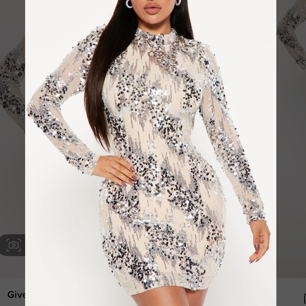 Fashion Nova Give A Kiss Sequin Mini Dress Large - blush dress silver sequin